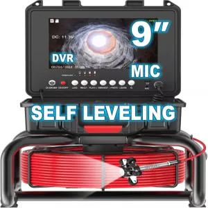 Anysun 셀프 레벨링 하수구 검사 카메라 - 100피트 9인치 1080P 화면 및 DVR 조명이 있는 IP68 방수 배수관