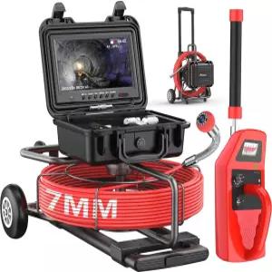 애니선 올인원 하수구 카메라 로케이터 및 휠 풀 핸들 7MM 200피트 케이블 셀프 레벨링 거리 카운터 32GB