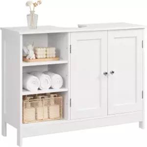 TEENFON 35.4 문 2개와 조절 가능한 선반이 있는 받침대 싱크대 수납장 욕실 U자형 컷아웃이 아래 흰색