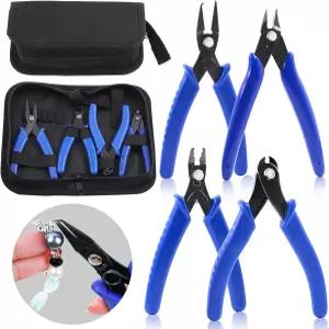 Rustark 4개입 주얼리 플라이어 툴 세트 비즈 크림핑 플러시 커터 스플릿 링 및 와이어 목걸이 귀걸이 팔찌