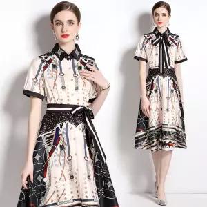 여성 슬림핏 별 체인 프린트 가디건 반팔 원피스 벨트 심쿵해외구매