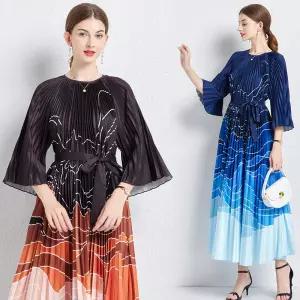 여성 물결무늬 원피스 빅사이즈 스커트 프린트 루즈벨트 롱 심쿵해외구매