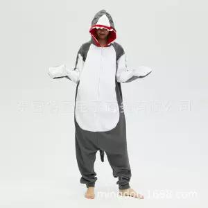 동물잠옷 캐릭터 폴라폴리스 남녀 잠옷 실내복 긴팔 회색 올인원 상어 심쿵신상