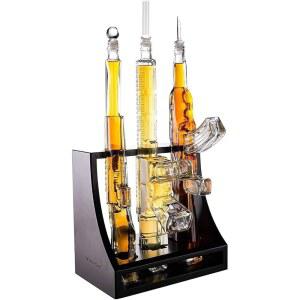 3건 위스키 디캔터 세트 & 소총 1000ml - 와인 사반트 랙 디스플레이, 패트리어트 바웨어, 베테랑 선물, 맨 동굴 장식, 군용 크리스탈 클리어 글래스 AR15 AK47