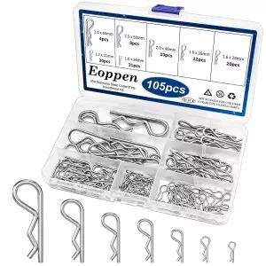 Eoppen 105Pcs 코터 핀 모음 키트 - 304 스테인리스 스틸 7 사이즈 R 클립 자동차용 트레일러 히치 잠금