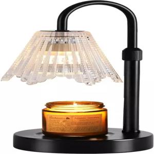 WELAISA 캔들 워머 램프 블랙 메탈 크리스탈 유리 그늘막 구스넥 조절이 가능한 전기 멜터 연기 없는