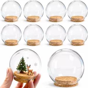 Eorbow 9팩 원형 유리 클로치 디스플레이 돔 2.6인치 장식 벨 병 크리스마스 파티용 코크 베이스가 있는
