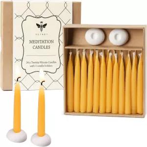 DEYBBY 20분 밀랍 명상 양초 - 작은 홀더 2개가 포함된 24개 미니 테이퍼 선물 세트