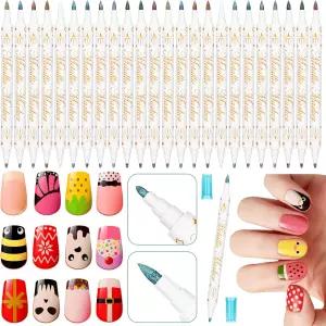 HCEWSBFD 24Pcs 메탈릭 마커 펜 네일 아트 도팅 라인 페인팅 디자인용 양면 DIY 공예용 페인트 12가지 색상