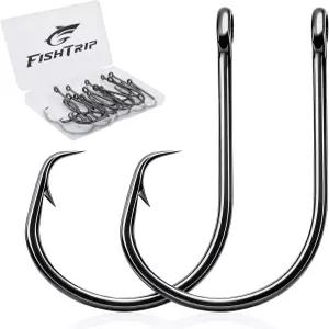 FishTrip 50/100개 인라인 후크 낚시 소금물용 민물 서클 강력 철조망 고탄소강 3배 문어 날카로운 메기