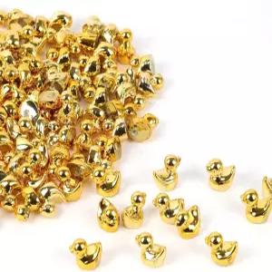 HSDJLXZ 120개 미니 골든 덕 동상 벌크 반짝이는 골드 피규어 - 마이크로 가든 풍경 인형의 집 및 케이크