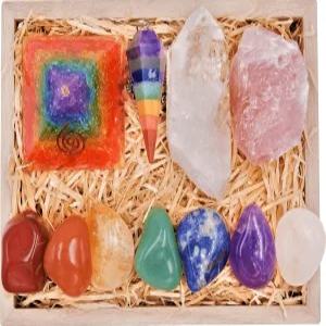 크리스탈 및 힐링 스톤 프리미엄 키트 나무 상자 - 차크라 세트 로즈 쿼츠 자수정 클러스터 포인트 진자 Aa