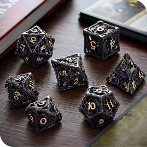 모코 드래곤 할로우 메탈 DND 주사위 세트 던전 앤 RPG 게임용 다면체 D 7개 선물 상자 포함 D20 D12 D10