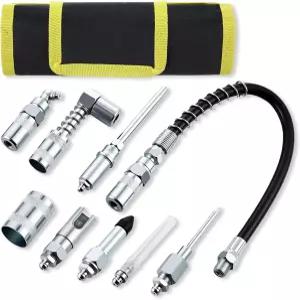 드레유 9 PCS 그리스 건 커플러 팁 퀵 커넥트 액세서리 키트 12인치 플렉스 호스 및 롤업 케이스가 포함된