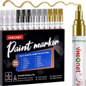 VHEONET 페인트 마커 금속 목재 직물 플라스틱 캔버스 유리 암석 타이어 DIY 공예용 4가지 색상의 오일