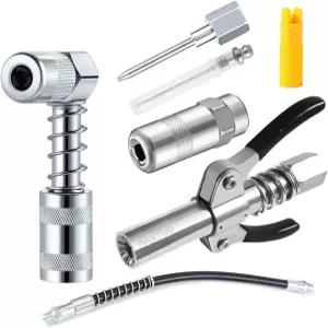 그리스 건 구리 액세서리 키트 더블 핸들 커플러 90 어댑터 12인치 스프링 플렉스 호스 2개의 바늘 노즐