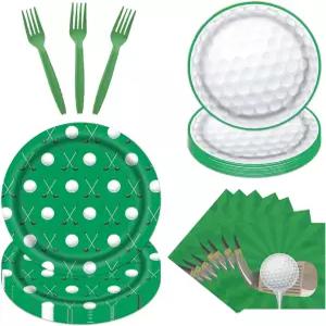 라쿠토 골프 파티 접시 냅킨 포크 64PCS 식기 세트 남성용 스포츠 테마 일회용 장식 용품