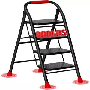 4단계 사다리 넓은 미끄럼 방지 페달과 두꺼운 고무 발이 있는 접이식 스텝 스툴 쿠션 핸들 안전 잠금 설계