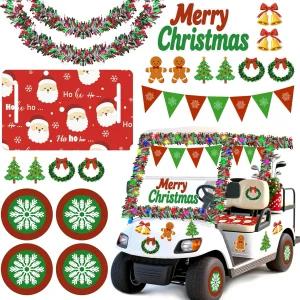문 보트 21개 크리스마스 골프 카트 장식 - 퍼레이드 시트 커버 틴셀 갈랜드 스티커 배너 액세서리 키트