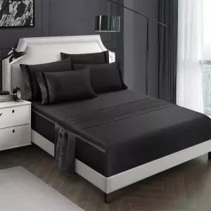 레버렐라 6피스 새틴 시트 세트 유럽 스타일 침구 딥 포켓 1800 리치 실크 벨벳 리본 초부드러운 4개 베개