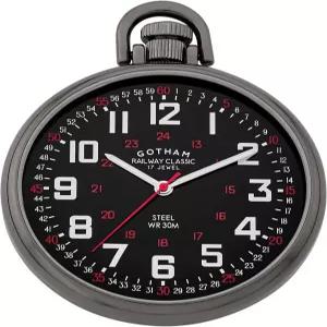 고담 남성용 스테인리스 스틸 건 도금 기계식 핸드 윈드 레일웨이 스타일 포켓 워치 GWC14106BBK