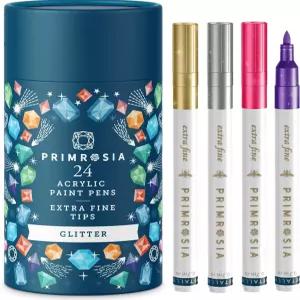 Primrosia 24 글리터 마커 아크릴 페인트 펜 엑스트라 파인 팁 세트 DIY 공예 드로잉 도자기 채색 암벽화