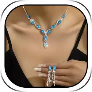 여성용 HUASAI 무도회 주얼리 세트 라인스톤 목걸이 귀걸이 팔찌 결혼식 공식 행사용 신부 들러리 파티