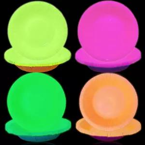 40PCS 글로우 파티 장식 4가지 색상 네온 종이 그릇 접시 형광 음식 생일 어두운 용품용 식기 7인치 서빙