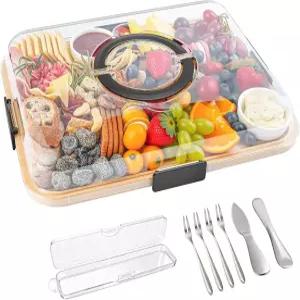 뚜껑이 있는 샤르쿠테리 보드 세트 여행용 휴대용 디자인 대나무 치즈 집들이 선물 크리스마스 결혼식