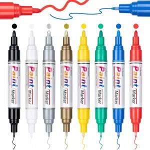 애니유케 오일 기반 페인트 마커 8가지 색상 듀얼 팁 펜 0.7mm 및 암벽화용 방수 금속 목재 유리 돌 캔버스