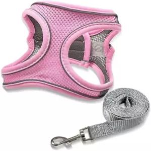 반려견 하네스 중형견 목줄 세트가 있는 반사 스트립이 편안한 에어 메시 조끼 안전하게 걷기 쉬운 고양이