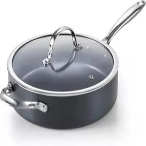 표준 4QT 논스틱 딥 소테 팬 뚜껑 10.5인치 프라이팬 하드 양극 산화 세라믹 인덕션 조리기구 오븐 안전