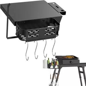 블랙스톤 17인치 및 22인치 그리들 스탠드용 사이드 선반 그릴 캐디 공구 후크가 있는 액세서리 종이 타월