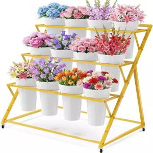 실내 야외 파티오 장식 테라스 웨딩 골드를 위한 바퀴가 움직이는 플로리스트 꽃다발 선반이 있는 12개의