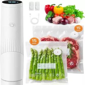 1800mAh 음식용 컴팩트 진공 밀봉기 재사용 가능한 가방 30개 포함 80kPa 강력한 휴대용 LCD 디스플레이
