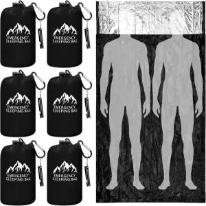 우댕 6개 XL 비상 침낭 94.5 x 49.2 방수 생존 휘슬 카라비너 휴대용 보온 야외 캠핑 하이킹용 담요