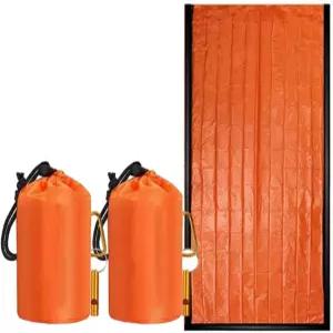 호루라기가 달린 반토리비아 방수 비상 침낭 생존 캠핑 담요를 이용한 하이킹 키트 용품 2팩