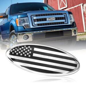 포드용 전면 그릴 타원형 엠블럼, 포드 F150 F250 F350 11-14 엣지 11-16 익스플로러(실버)와 호환되는 9인치 미국 국기 배지