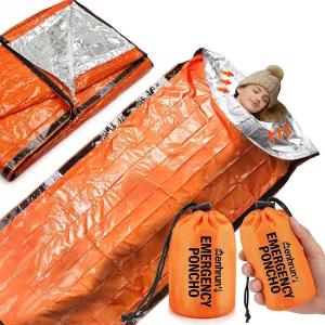 생존을 위한 젠런 비상 침낭 2팩 보온 - 3초 만에 90 열 유지 15°C 인식 온도 상승 가족 캠핑용 전신