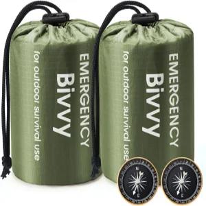 에스키 비상 침낭 생존 가방 휴대용 보온 캠핑 하이킹 야외 모험을 위한 나침반이 포함된 방수 경량 담요