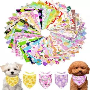 작은 강아지 고양이를 위한 PET SHOW 50팩 부활절 반다나 벌크 XS 세탁 조절 가능한 스카프 삼각형 턱받이