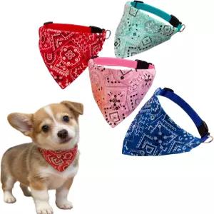 강아지 반다나 칼라 세트 버클이 달린 4PCS 조절 가능한 코튼 귀여운 패턴의 반려동물 목 스카프 사진 및