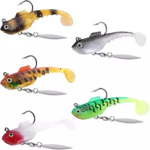 RYACO 소프트 낚시 미끼 반사 스피너가 장착된 프리리그 지그 플라스틱 배스 트라우트 월레이 크레이피