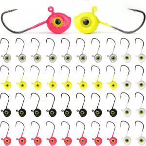 40팩 크래피 낚시 지그 헤드 - 팬피쉬 농어 월아이 바스 1/32 1/16 1/8온스용 5가지 색상 키트