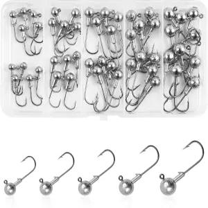 지그 헤드 낚시 후크 세트 페인트 칠하지 않은 라운드 볼 크래피 날카로운 수영 미끼 베이스 트라우트