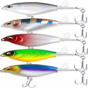 미끼 상자가 있는 5Pc 톱워터 낚시 회전하는 꼬리 트레블 훅이 와퍼 포퍼 배스 크래피 월레이 메기 파이크