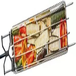 KANKA 그릴 100 스테인리스 스틸 바비큐 바구니 - 생선 스테이크 채소 및 케밥용 더블 사이즈 조절 가능한