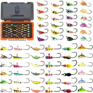 얼음 낚시 지그 세트 60개 크레이피 트라우트 블루길 월아이 농어 팬피쉬 파이크용 헤드 유인