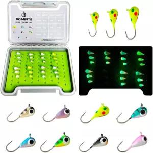 폭탄 텅스텐 얼음 낚시 지그 24개 크레이피 팬피쉬 월리아이용 다크 아이스 세트로 UV 광채를 끌어냅니다