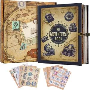 나의 모험 책 스크랩북 124페이지 레트로 스타일 엠보싱 사진 앨범 커플을 위한 DIY 핸드메이드 추억 여행